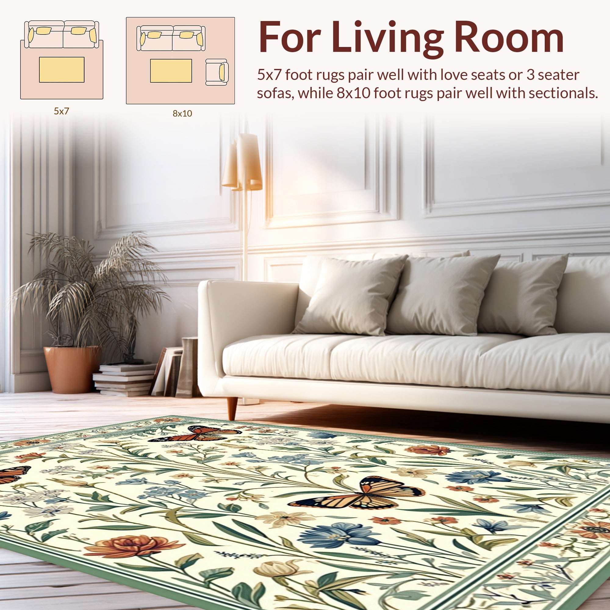 Floral Butterfly Garden Pattern Rug