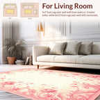 Ornate Pink Floral Vines Border Rug