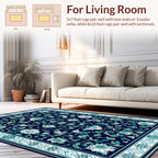 Intricate Floral Navy Teal Design Rug