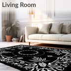 Black White Floral Mandala Border Rug