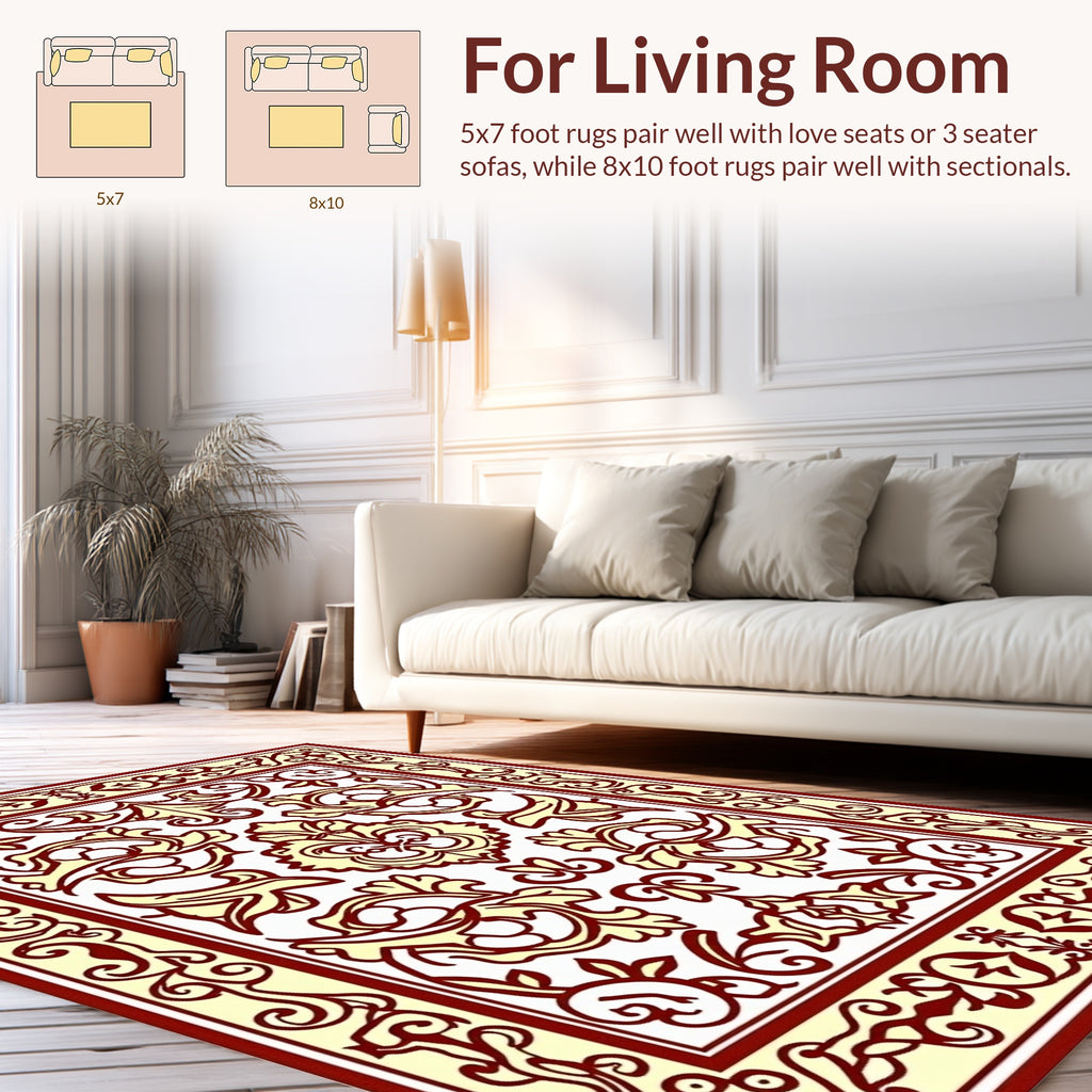 Ornate Red and Gold Floral Pattern Rug