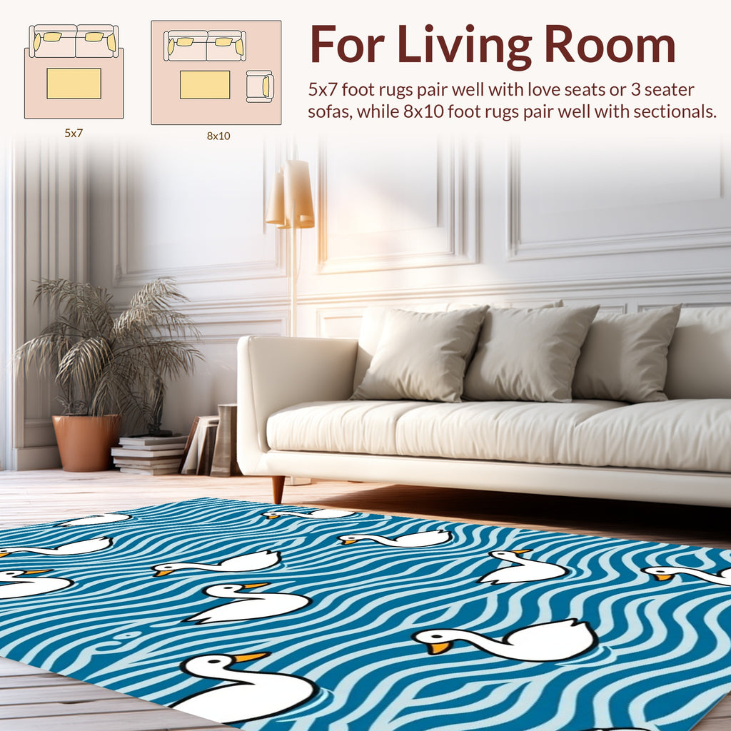 White Ducks On Blue Waves Rug