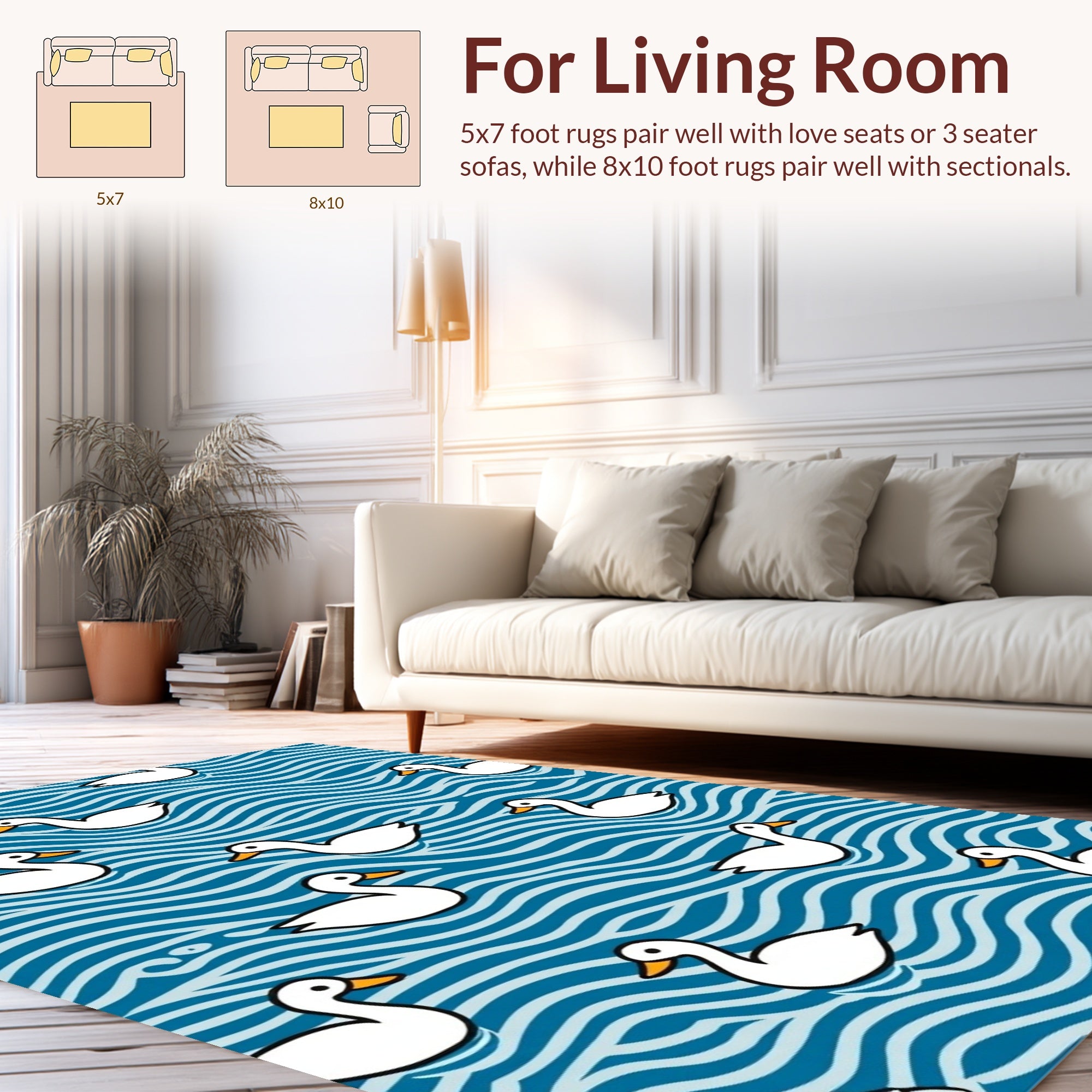 White Ducks On Blue Waves Rug