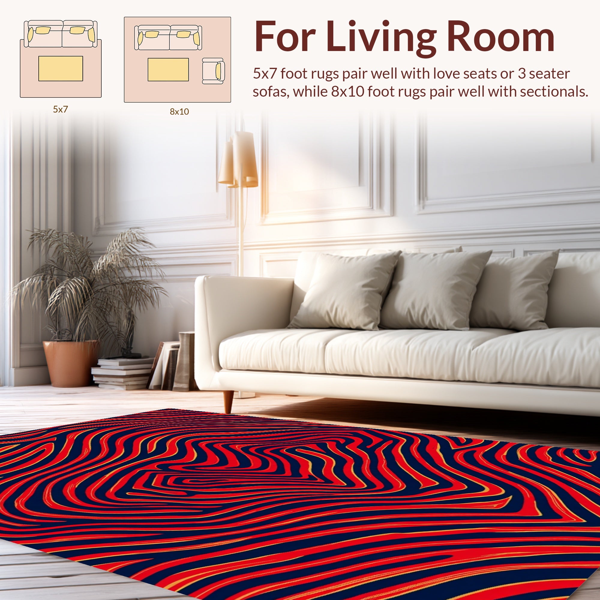 Bold Red Gold Wavy Stripes Rug
