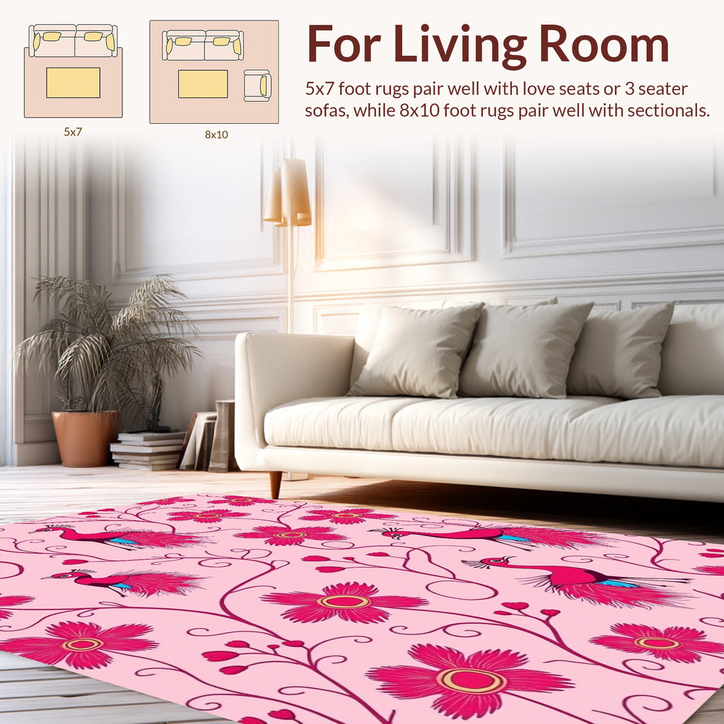 Pretty Pink Peacock Bloom Design Rug