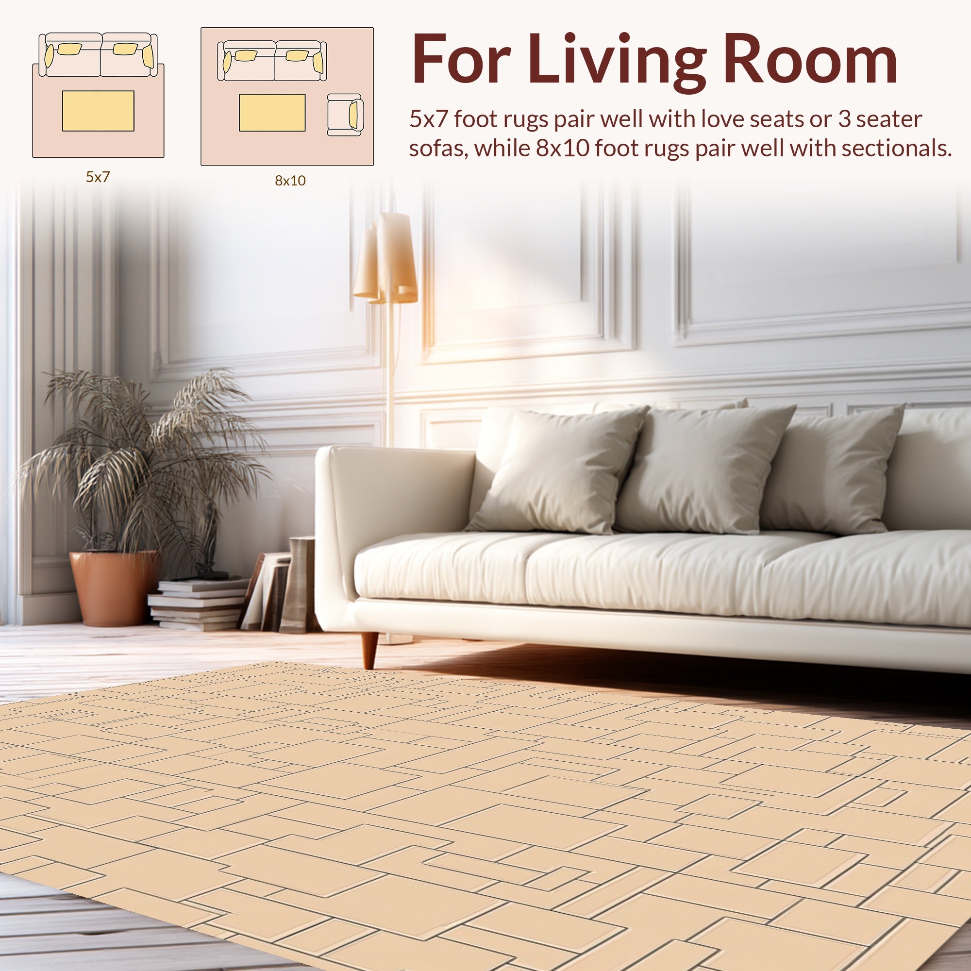 Geometric Tan And Black Abstract Pattern Rug