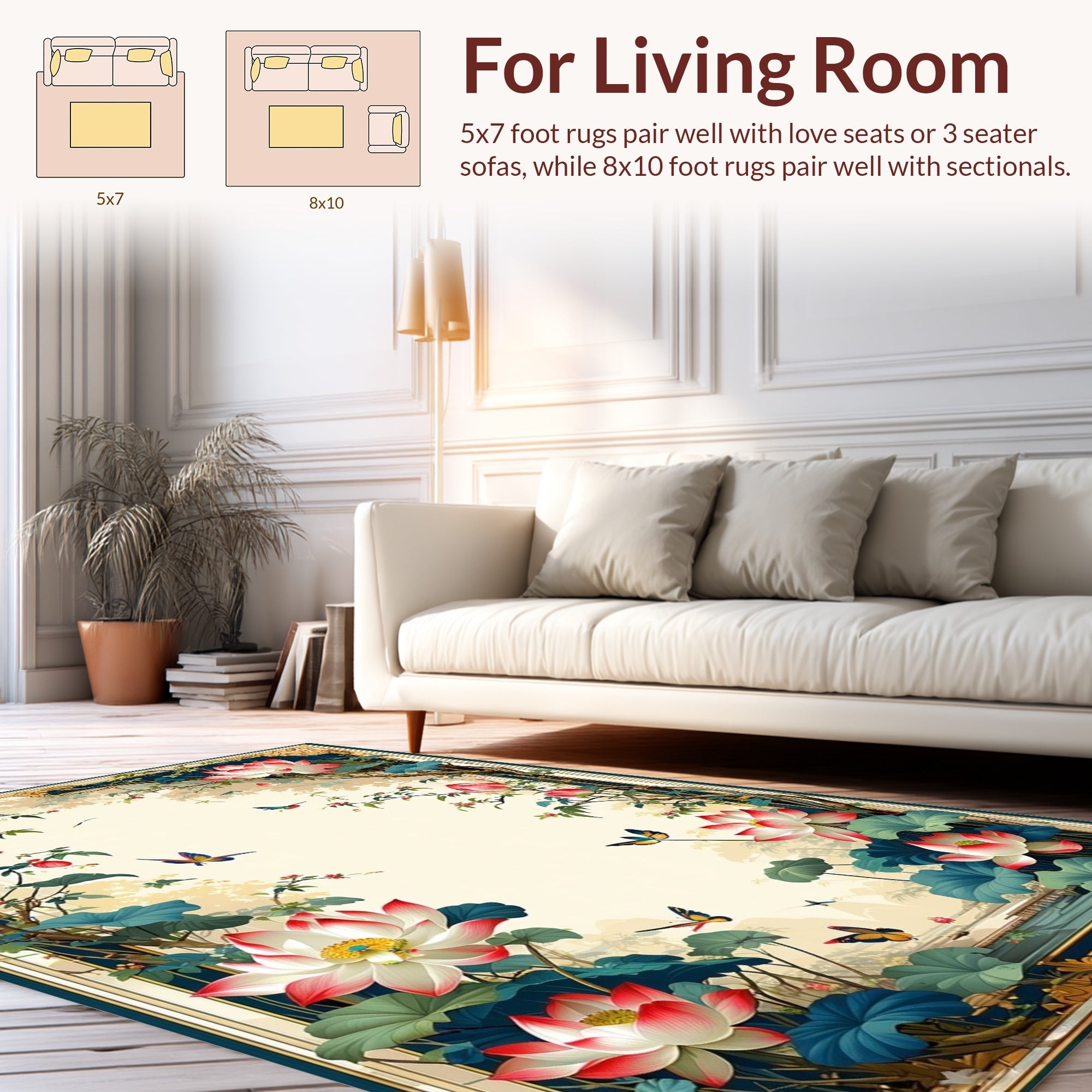 Oriental Lotus Butterflies Scenic Rug