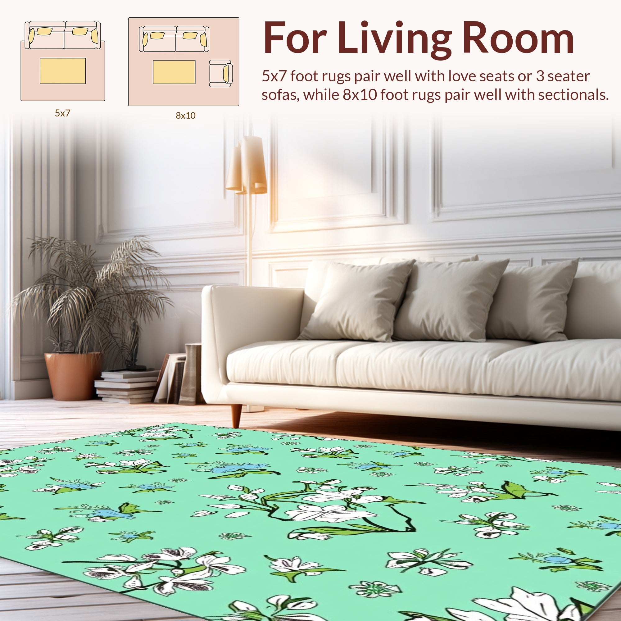 Floral Whimsical Birds On Teal Design Rug