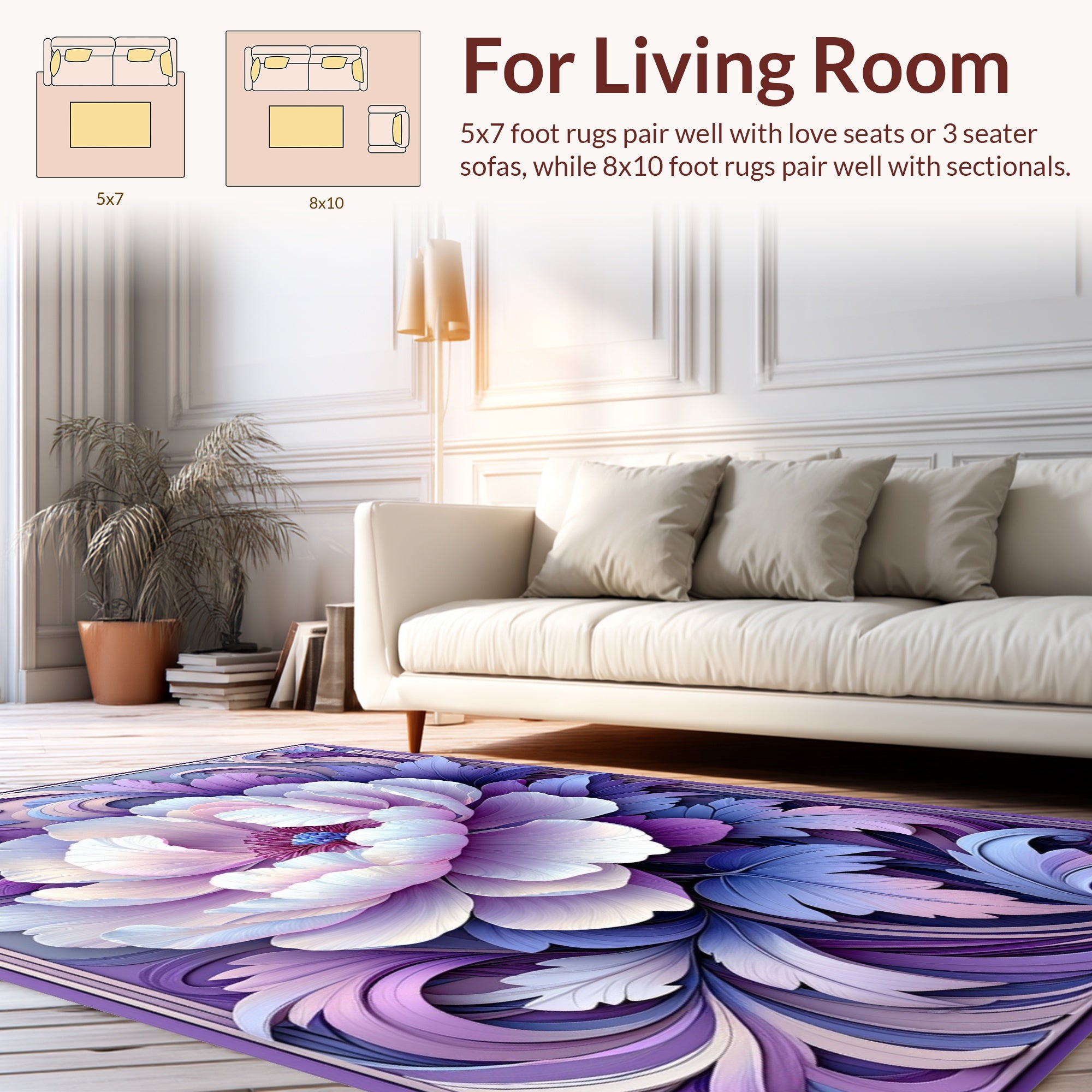 Lavender Floral Scroll Pattern Rug