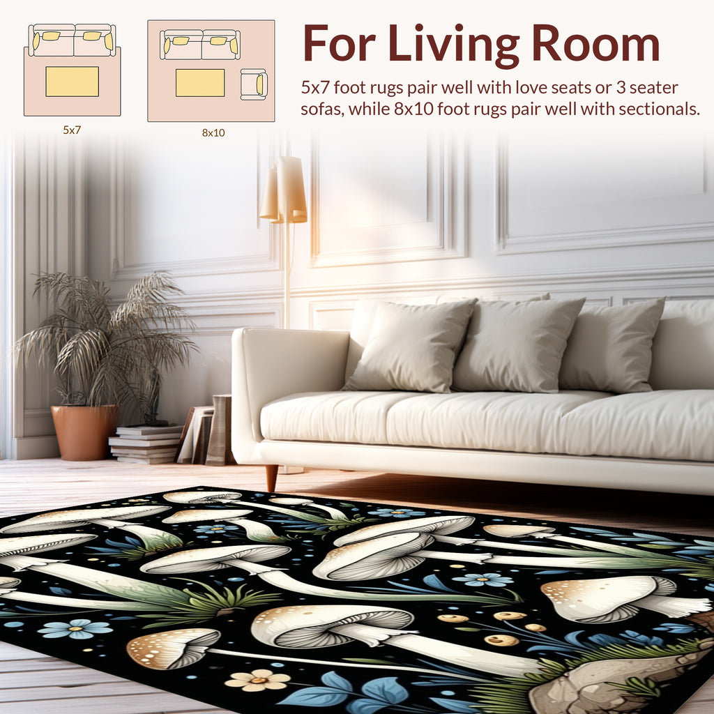 Whimsical Mushroom Garden Floral Rug