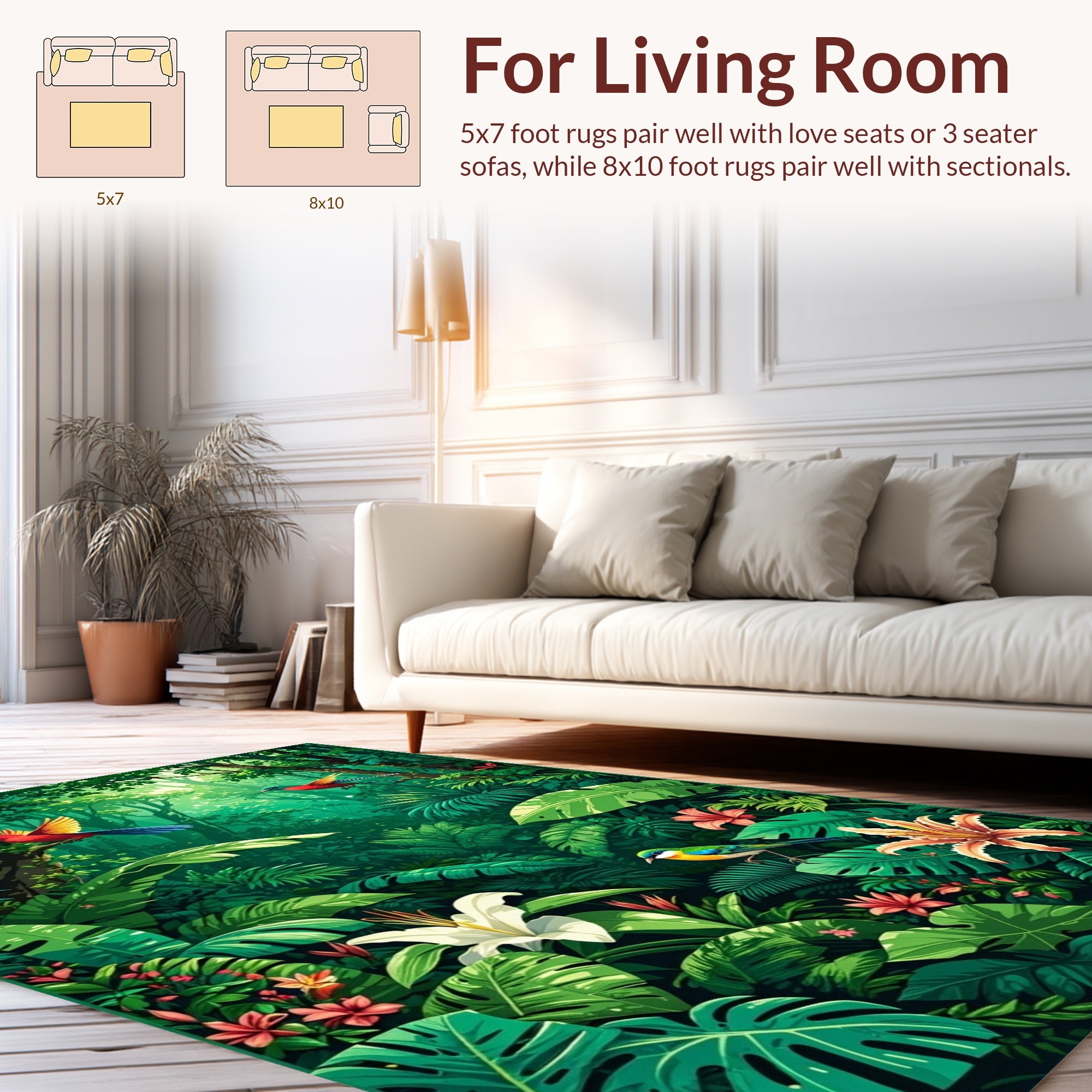 Lush Jungle Bird Floral Pattern Rug