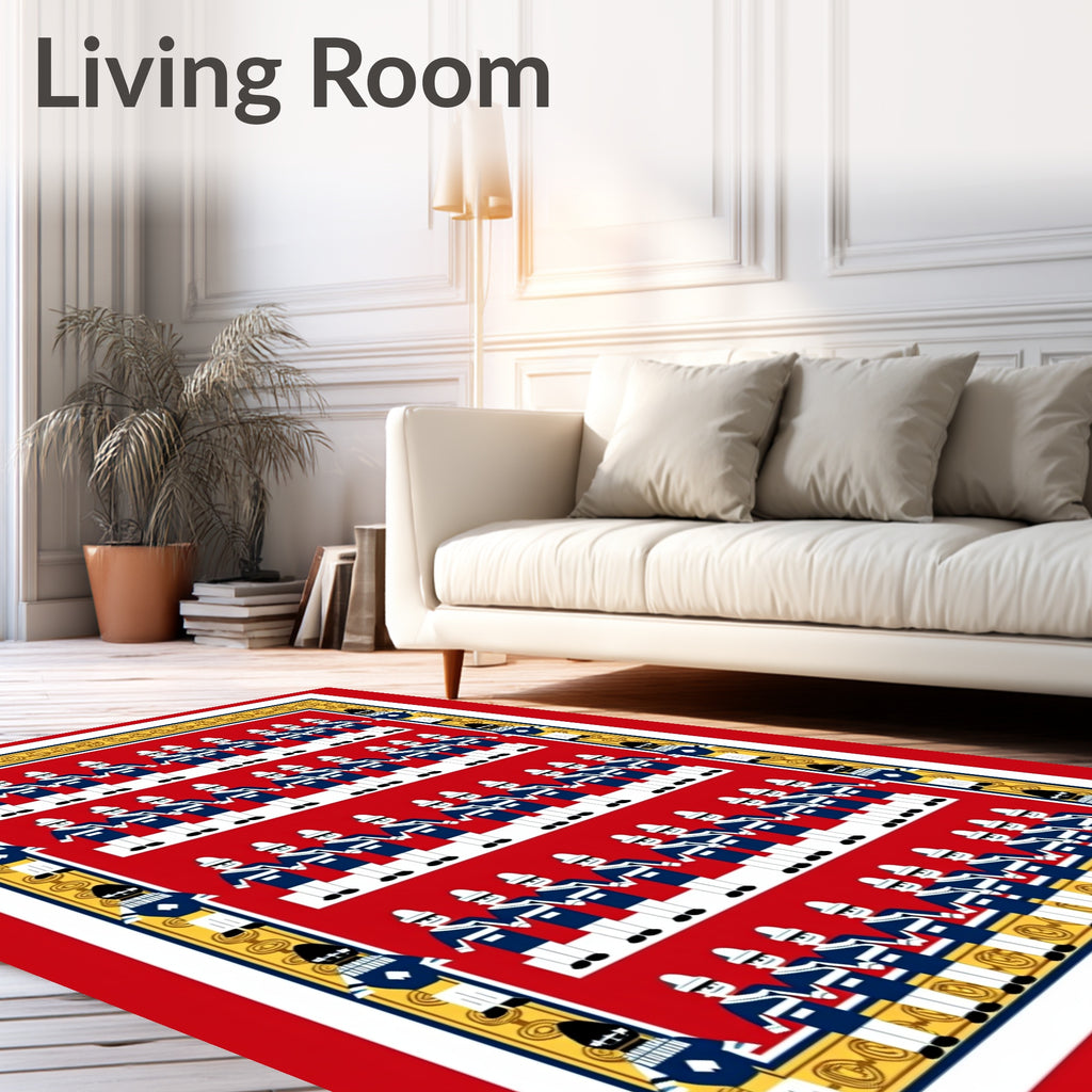 Red Blue Soldier Chain Border Rug