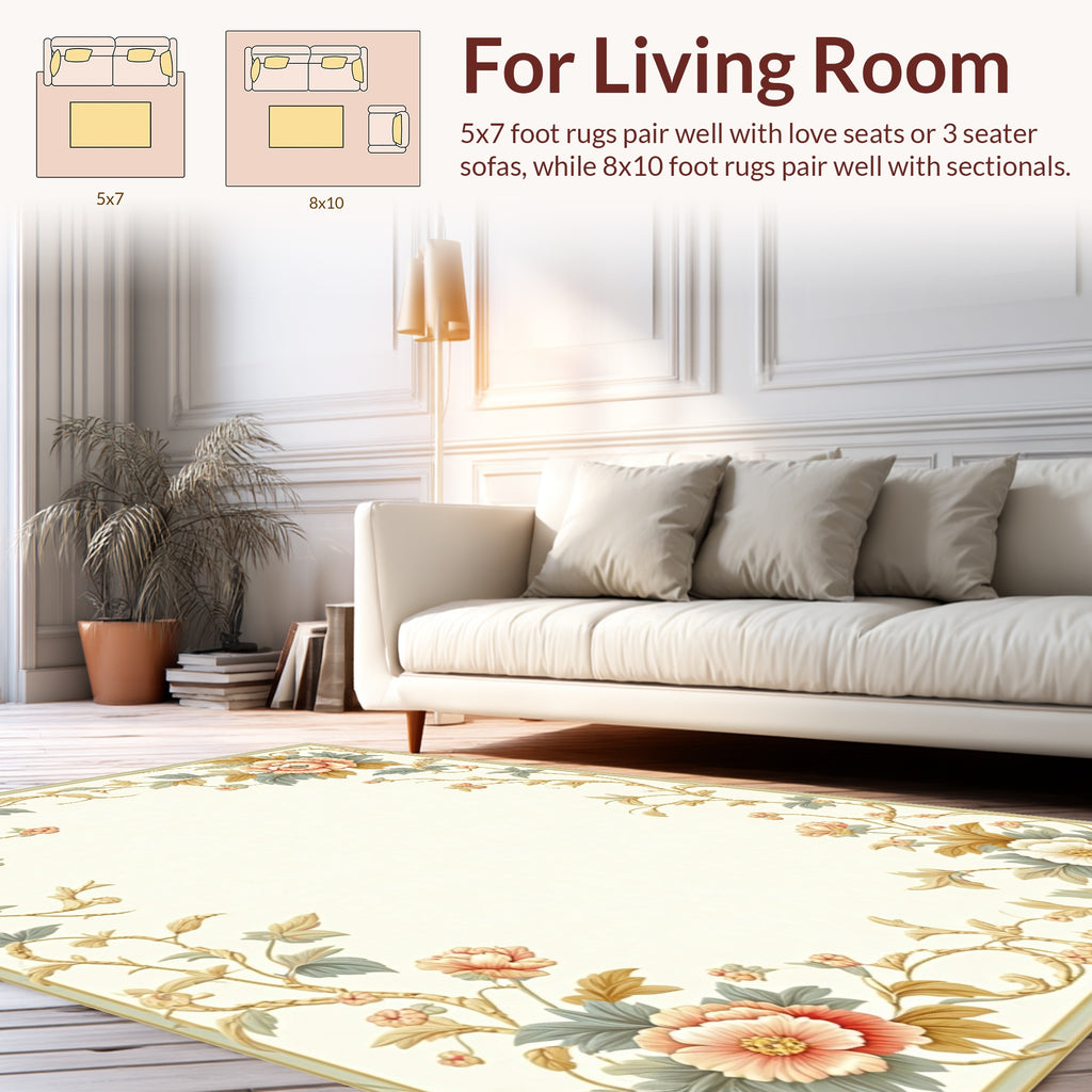 Ornate Floral Vine Patterned Border Rug