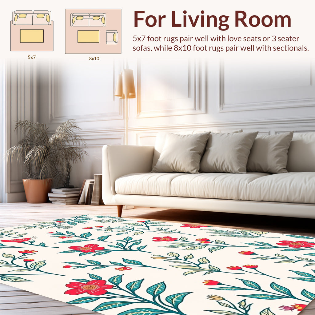 Scarlet Floral Bird Branch Pattern Rug
