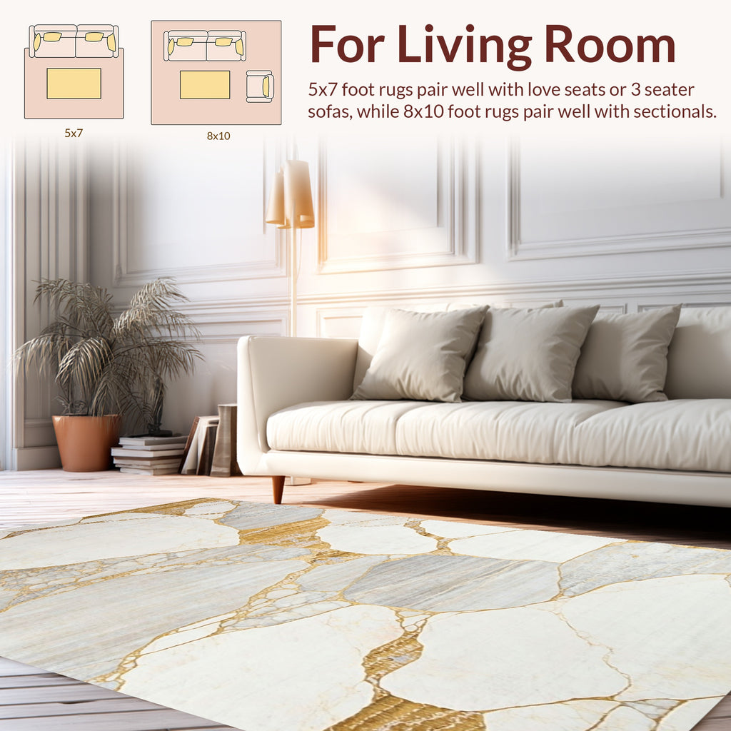 Polished Stone Marble Gold Pattern Rug