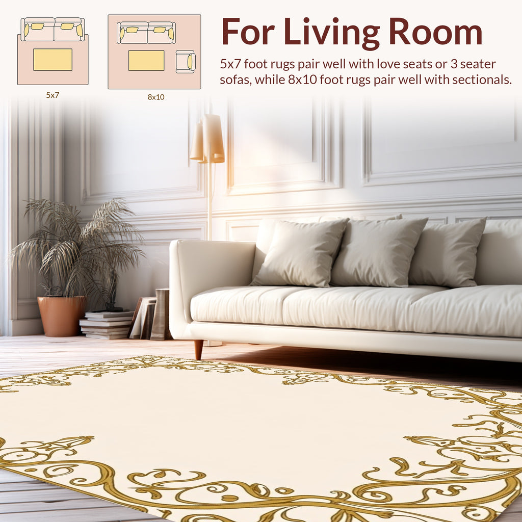 Elegant Gold Floral Border Design Rug