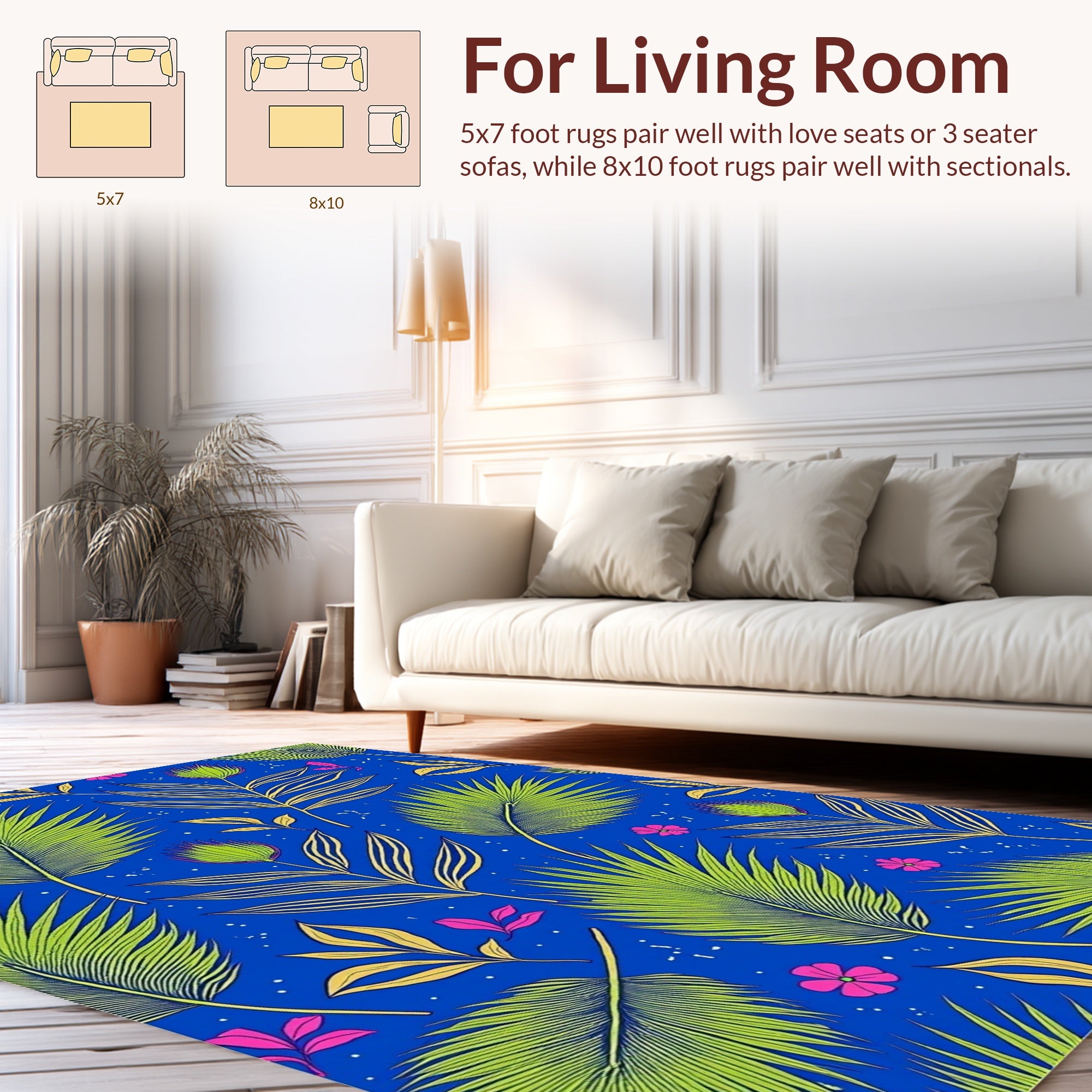 Vibrant Tropical Leaf Floral Design Rug
