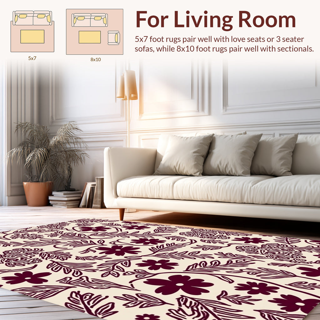 Burgundy Floral Vine Pattern Rug