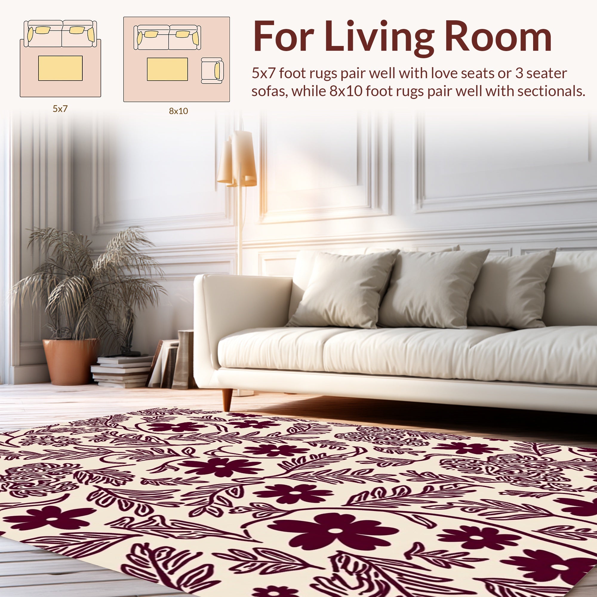 Burgundy Floral Vine Pattern Rug