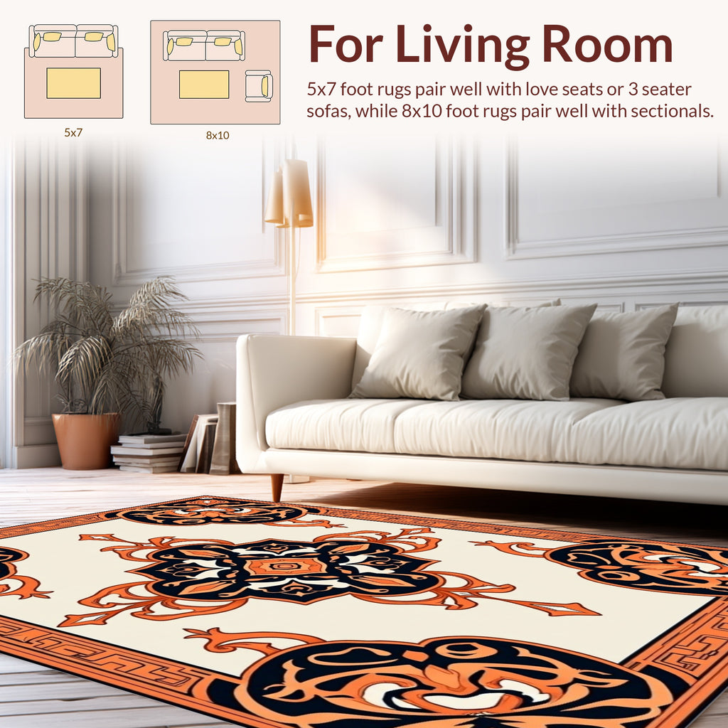 Intricate Orange Black Floral Medallion Rug