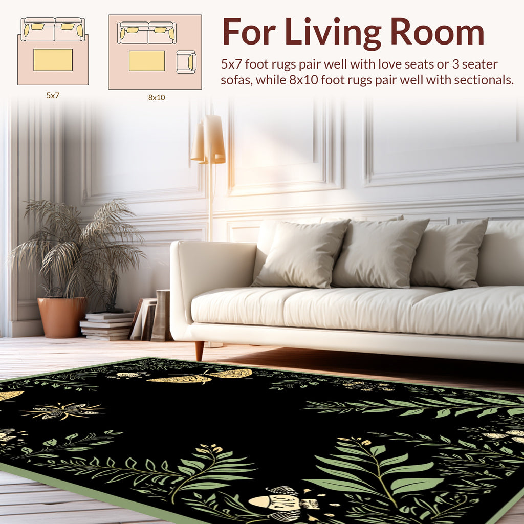 Golden Insect And Leafy Vine Design Rug