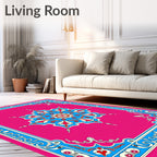 Vibrant Pink Blue Medallion Frame Art Rug