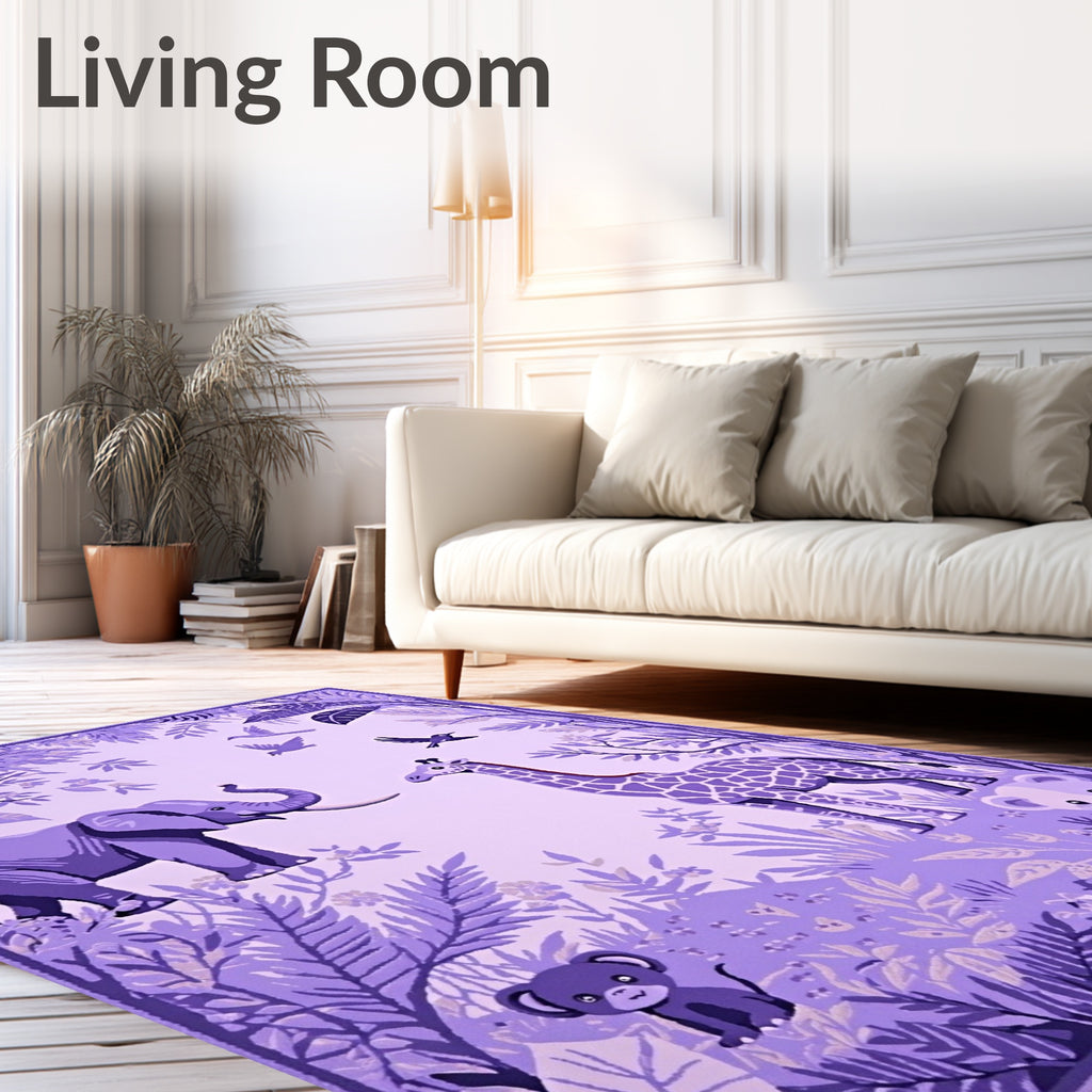 Whimsical Jungle Animals Purple Design Rug