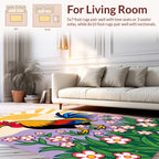 Rooster Flower Patterned Meadow Rug