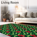 Deep Green Red Floral Repeat Rug