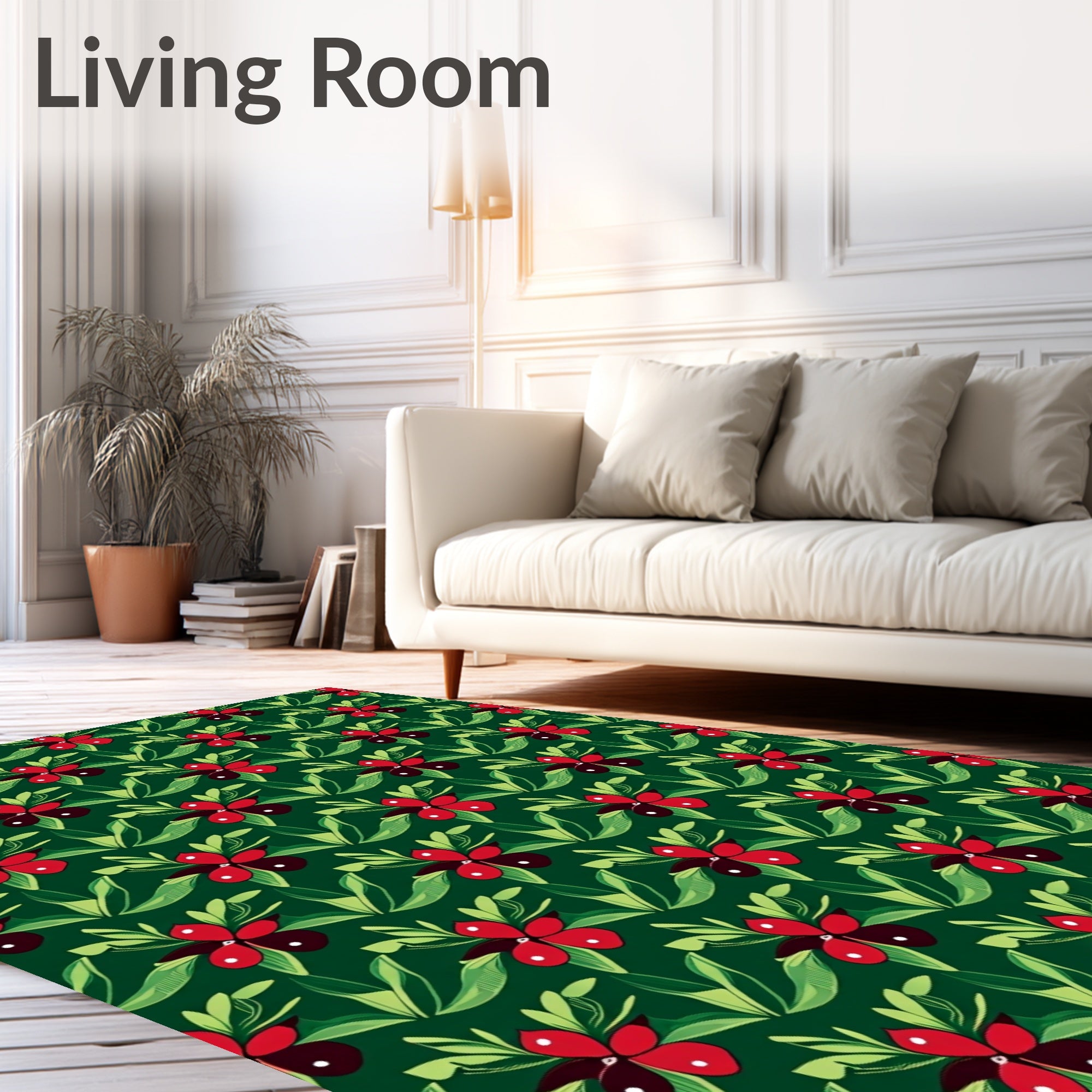 Deep Green Red Floral Repeat Rug