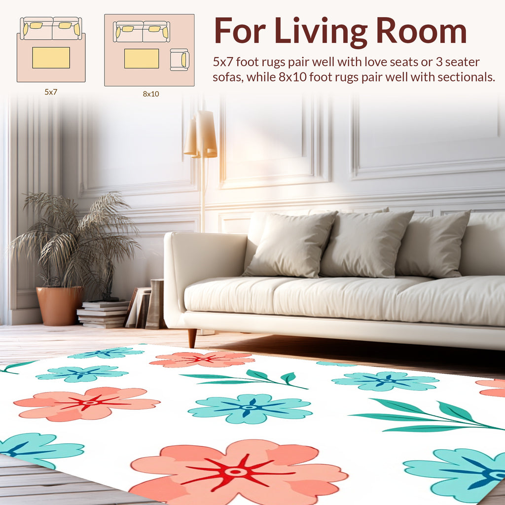 Coral Teal Blossom Pattern Rug