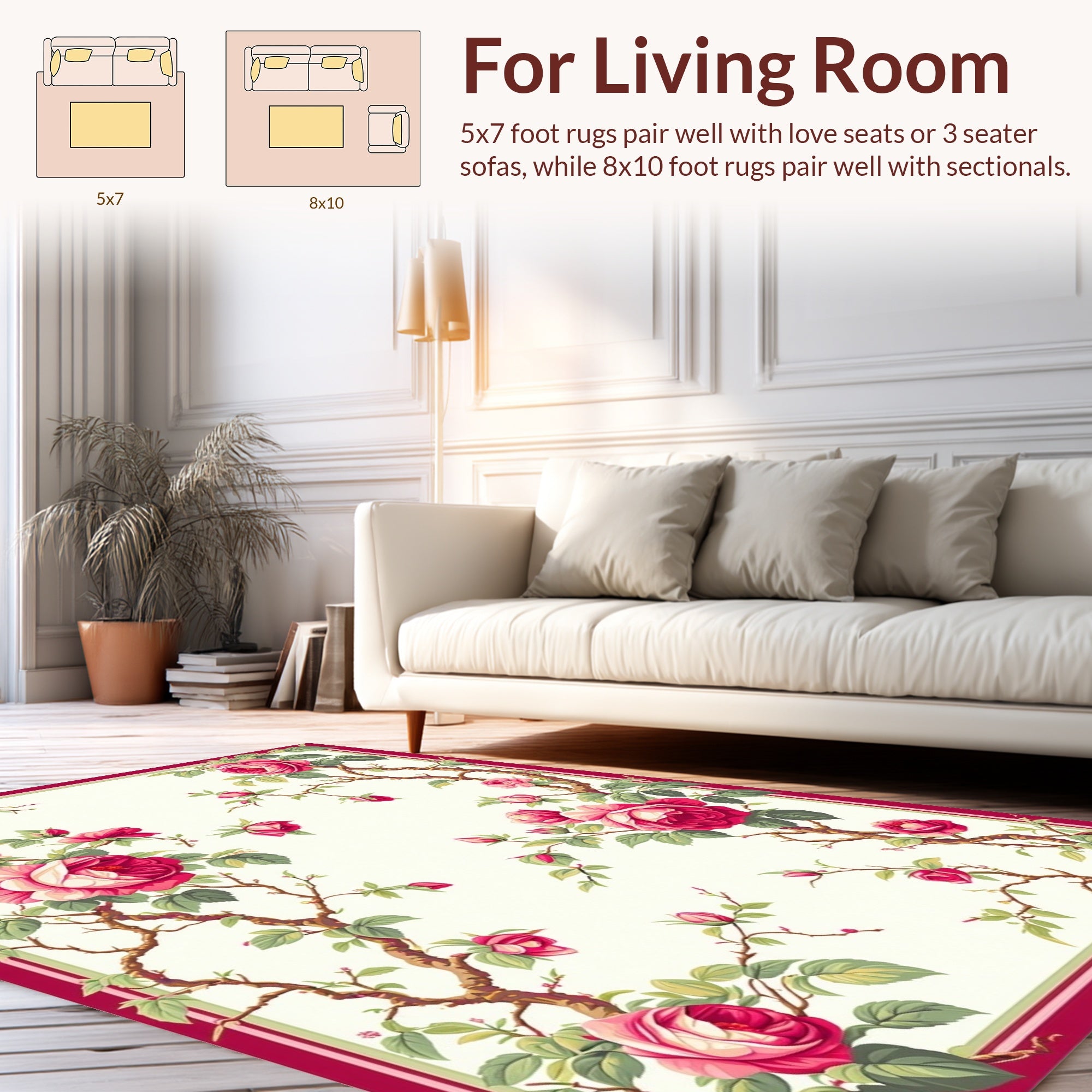 Classic Pink Rose Vine Pattern Rug