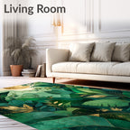 Lush Tropical Greenery Gold Leaf Print Rug