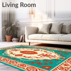 Victorian Teal Red Floral Medallion Rug