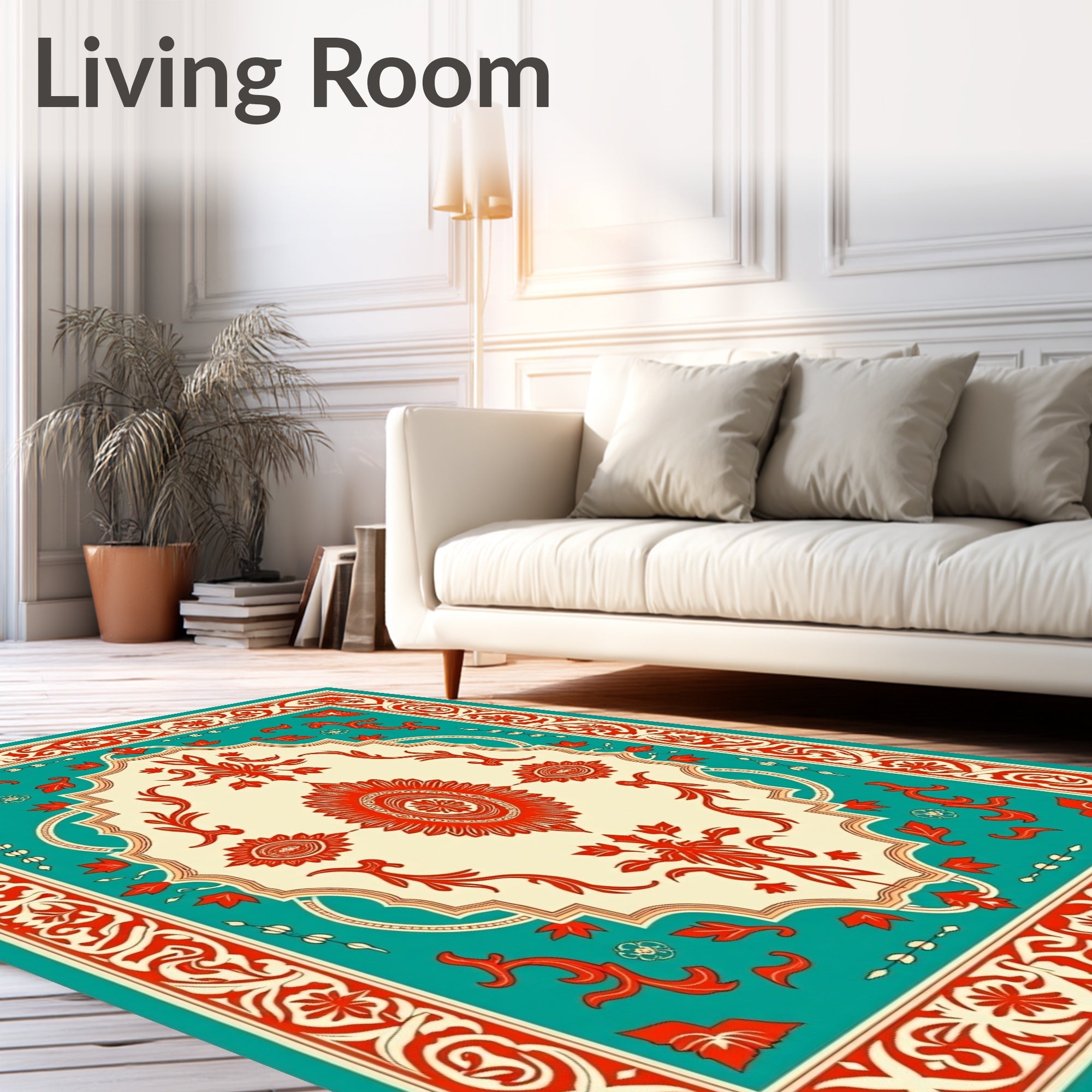 Victorian Teal Red Floral Medallion Rug