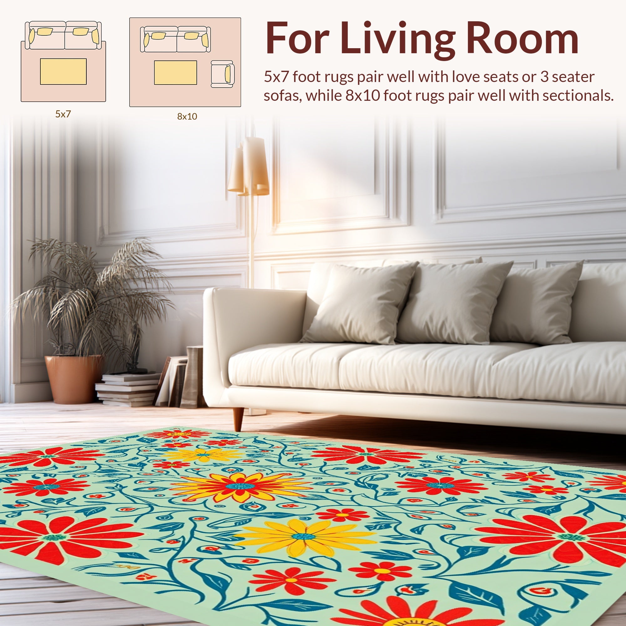 Vibrant Floral Vine Pattern Design Rug