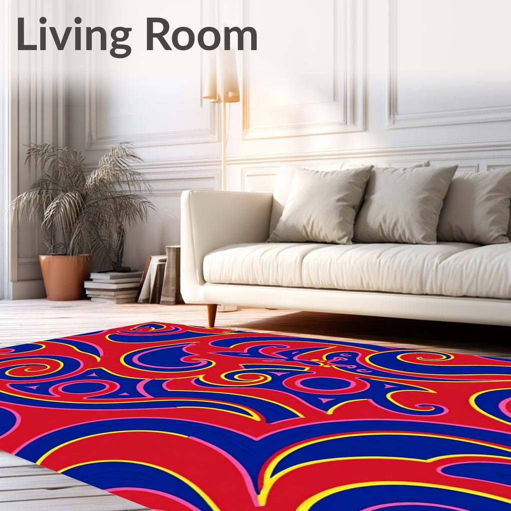 Bold Red Blue Swirls Accent Rug