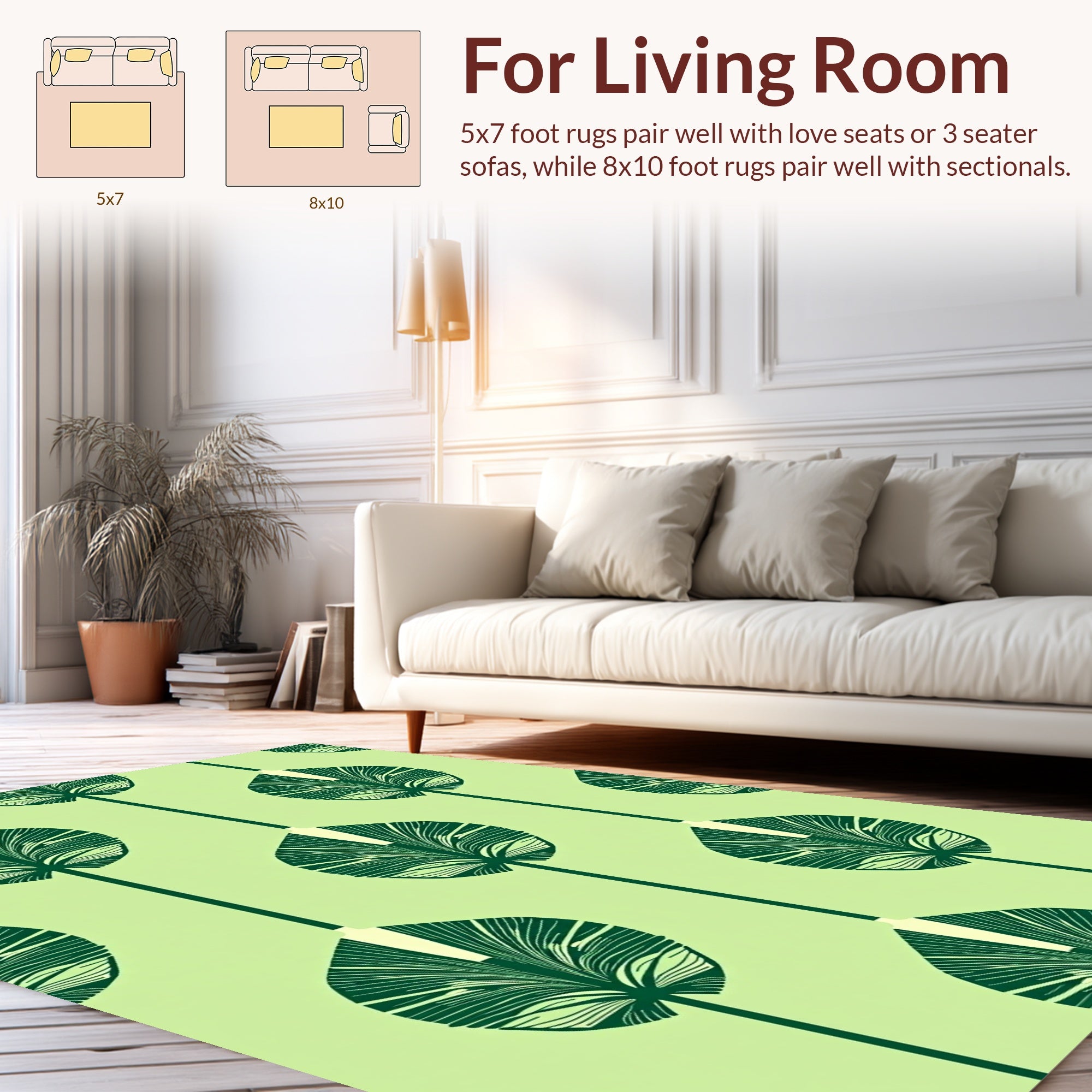 Stylized Palm Leaf Geometric Pattern Rug