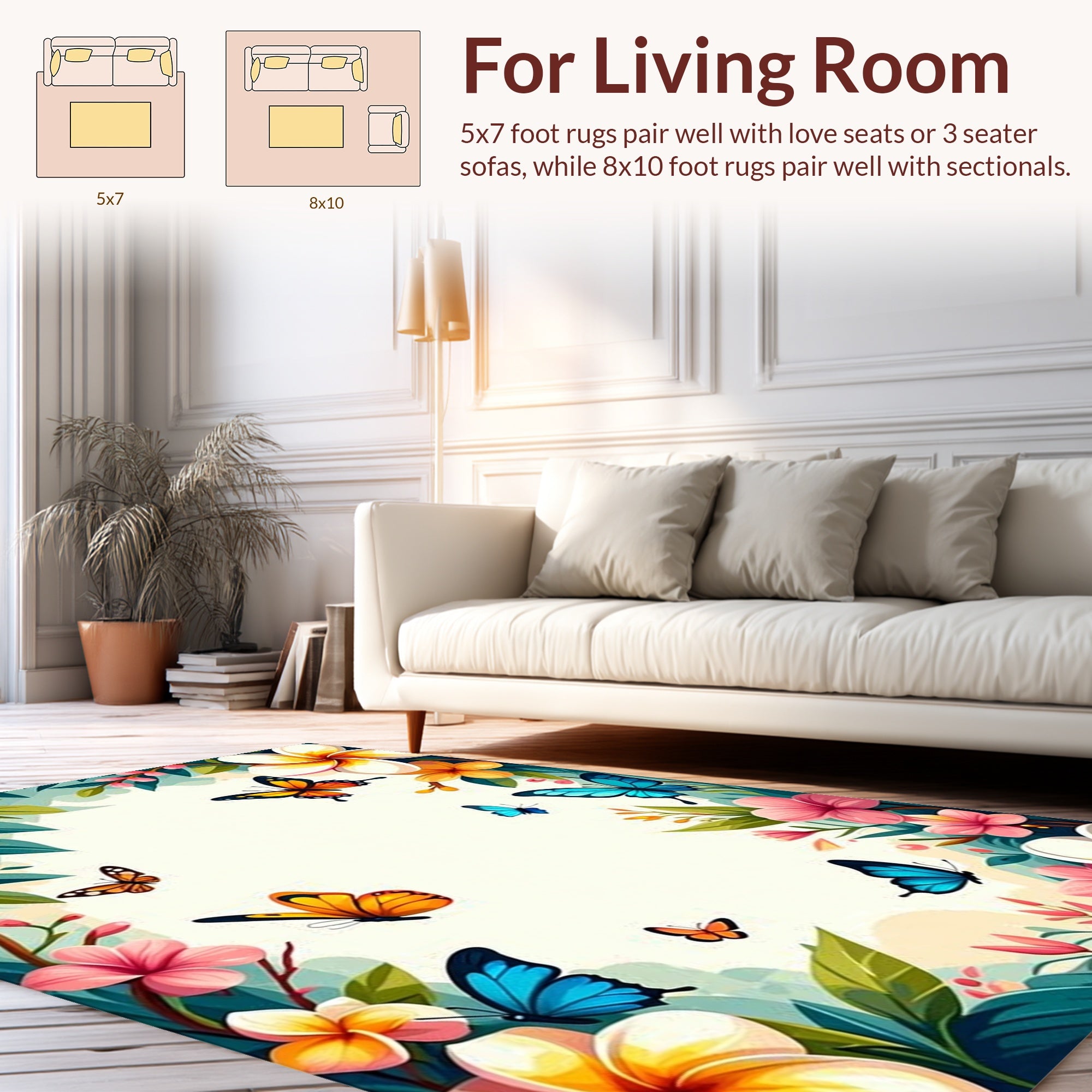 Vibrant Butterflies and Tropical Bloom Rug