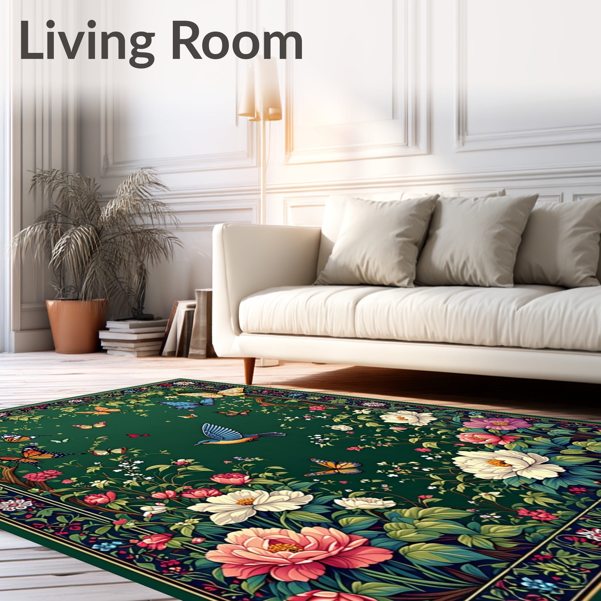 Enchanted Garden Bird Butterfly Design Rug