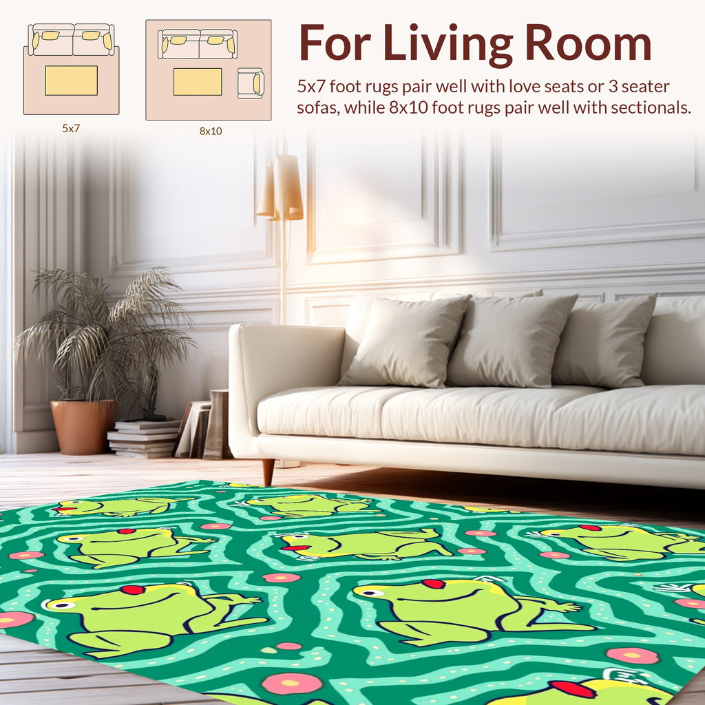 Playful Froggy Pattern with Wavy Lines Rug