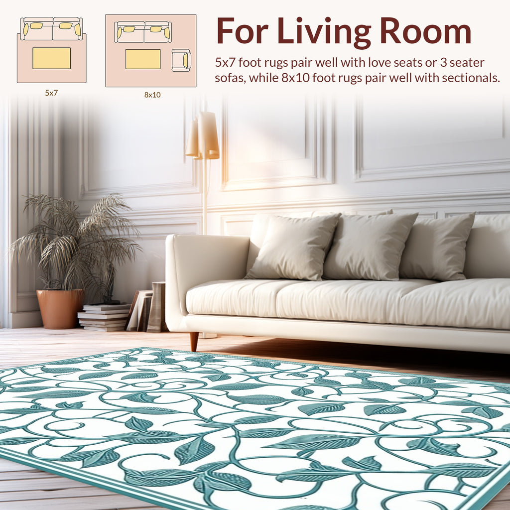 Green Vine And Leaf Pattern Rug
