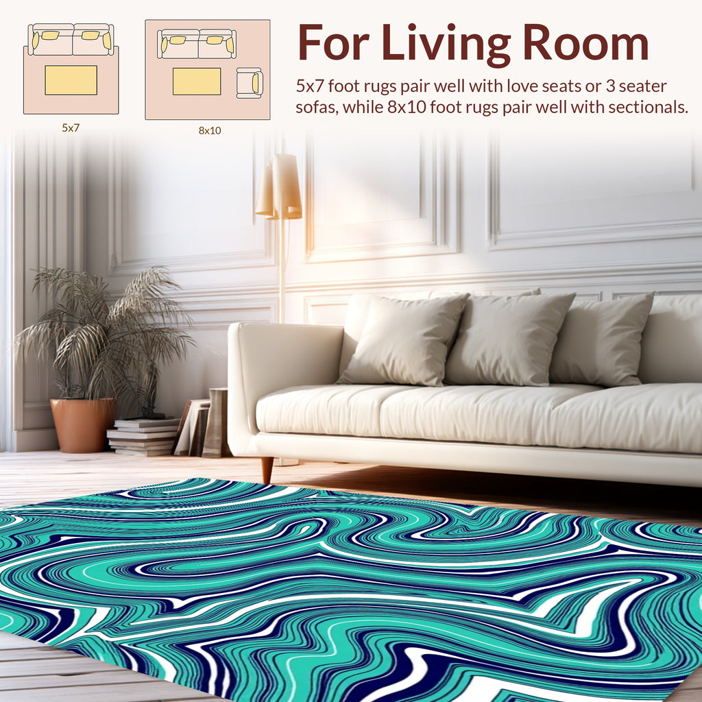Aqua Wave Patterned Abstract Rug