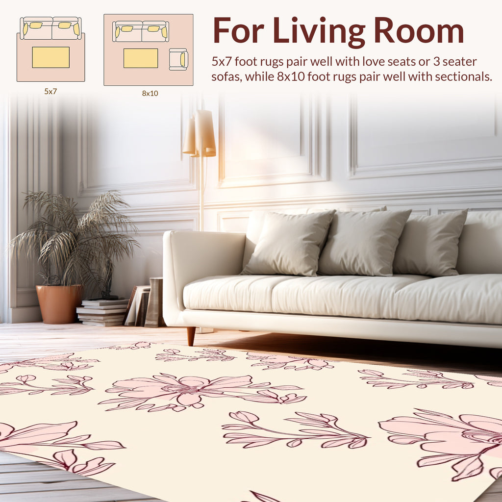 Delicate Pink Floral Outline Print Rug