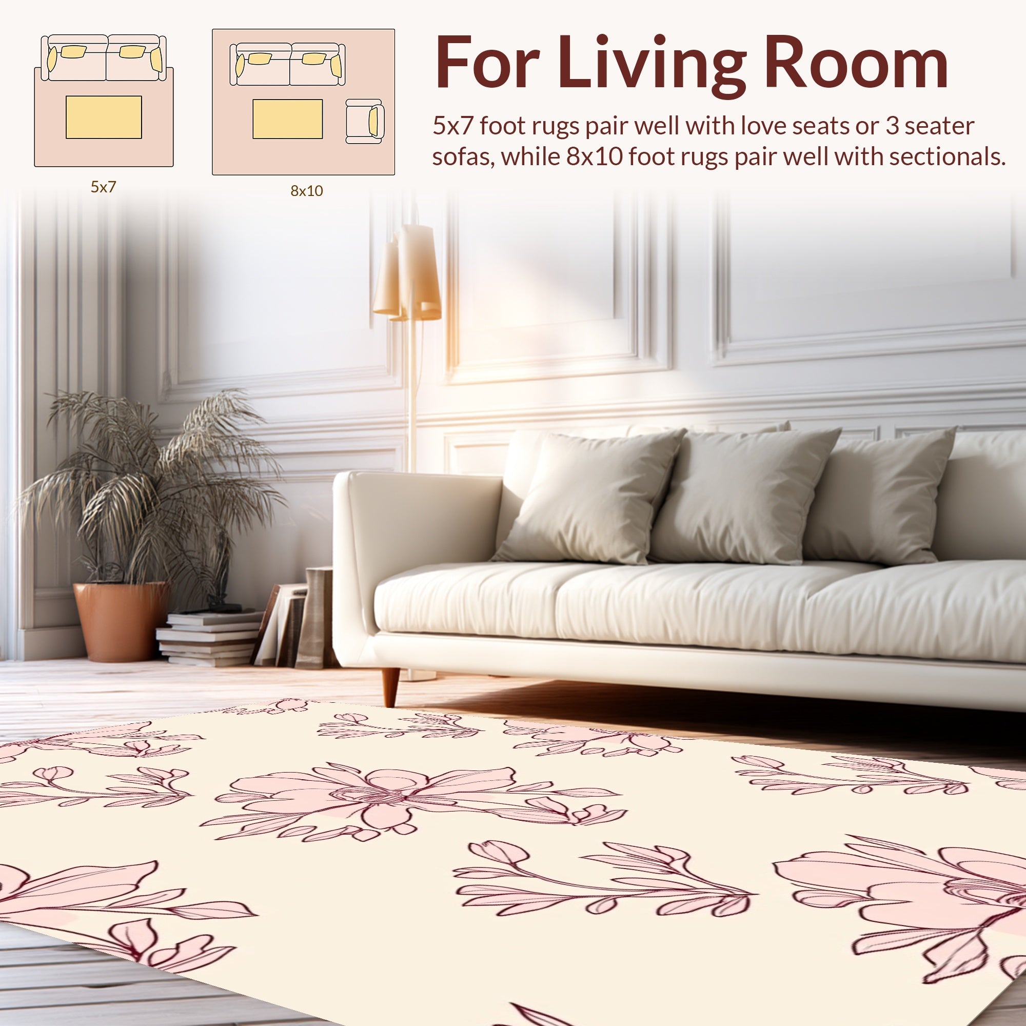 Delicate Pink Floral Outline Print Rug