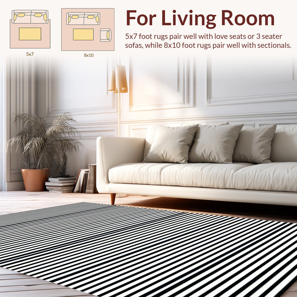 Black and White Horizontal Stripe Rug