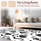 Black Wavy Floral Dot Pattern Rug