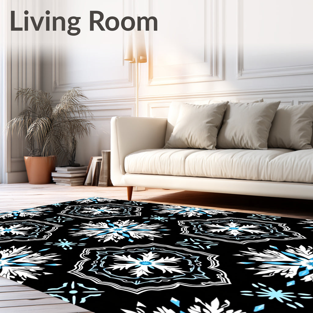 Black and White Blue Starburst Medallion Rug