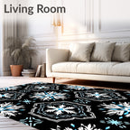 Black and White Blue Starburst Medallion Rug