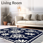 Navy Cream Floral Medallion Scatter Rug